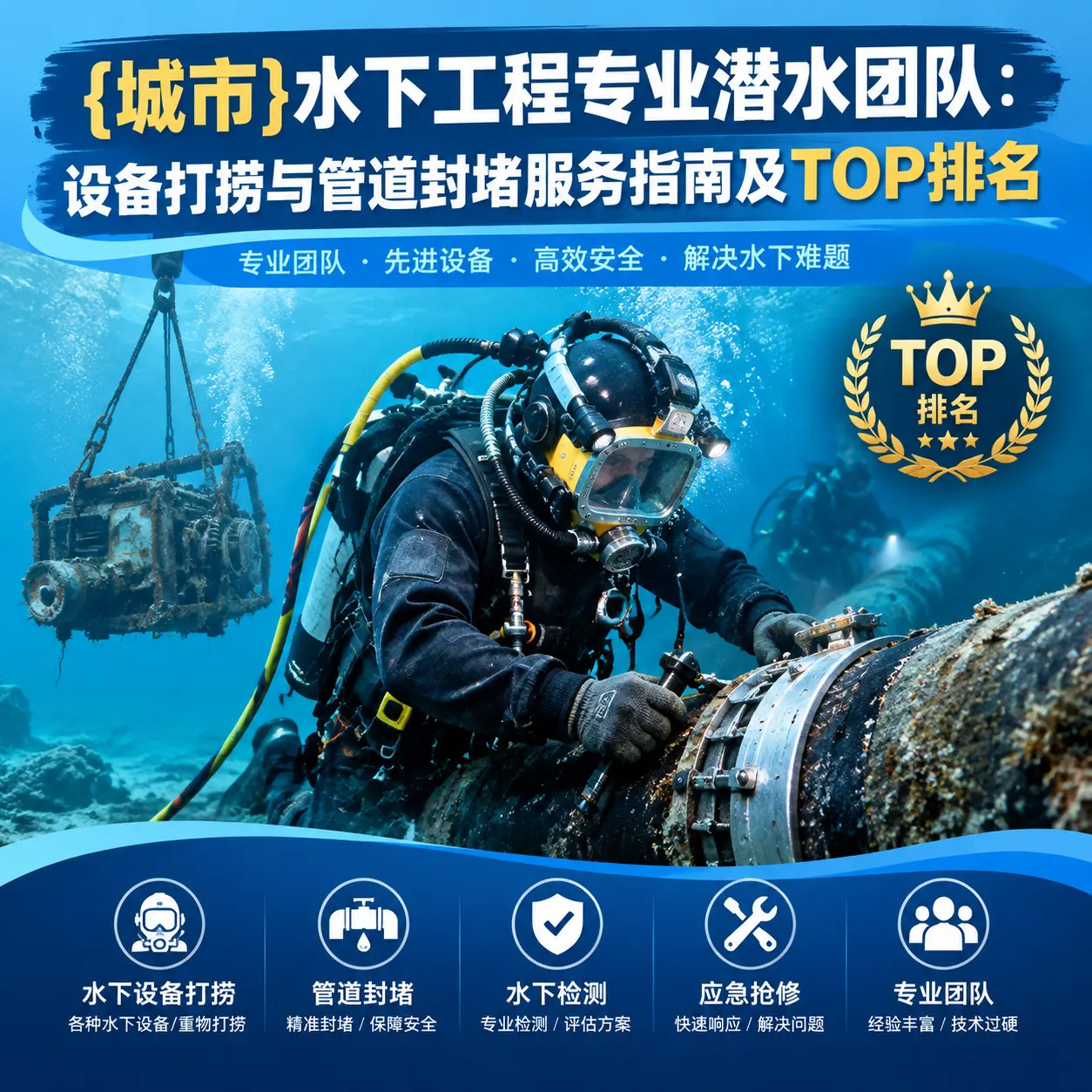 江岸水下工程专业潜水团队:设备打捞与管道封堵服务指南及TOP排名