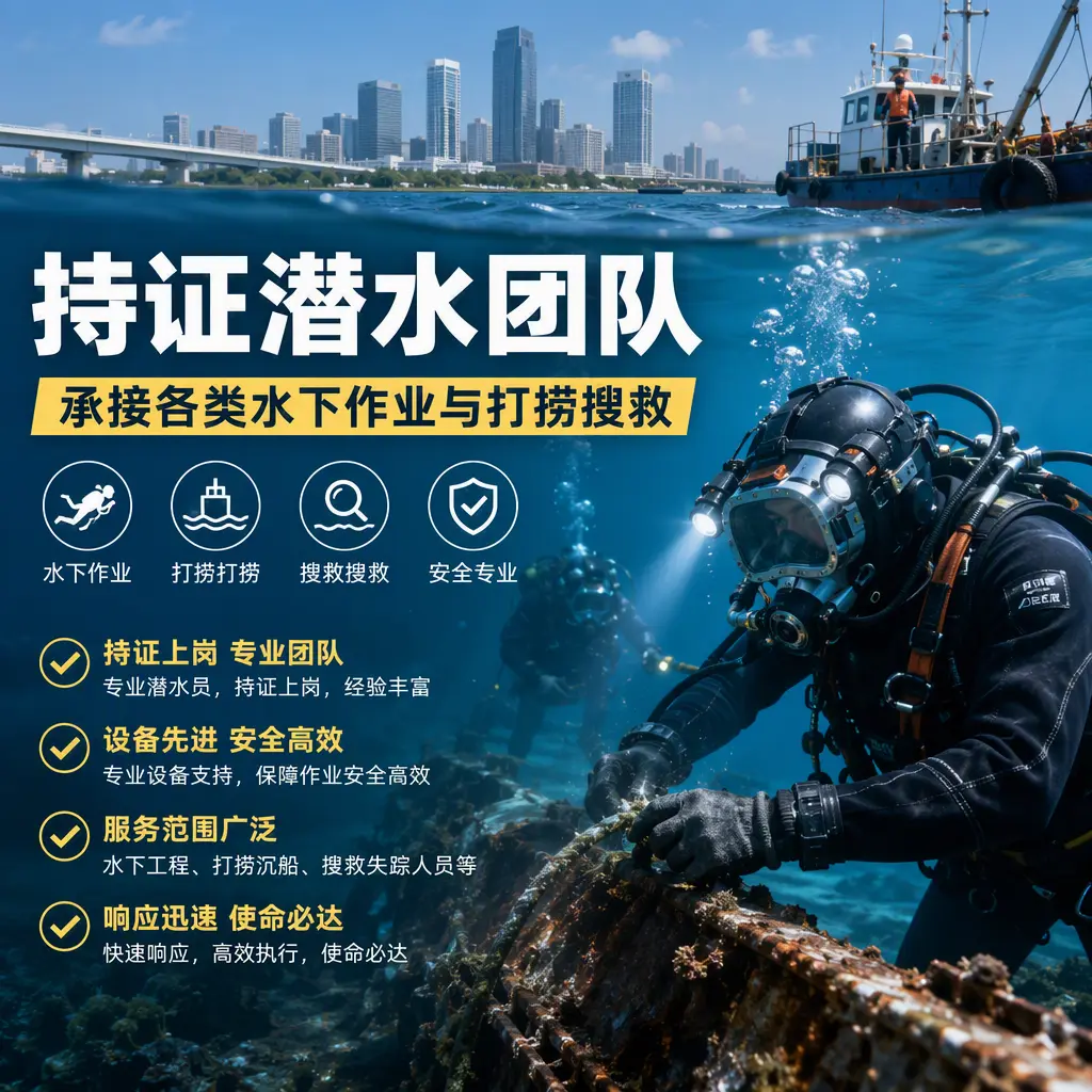 持证潜水团队,承接各类水下作业与打捞搜救江岸
